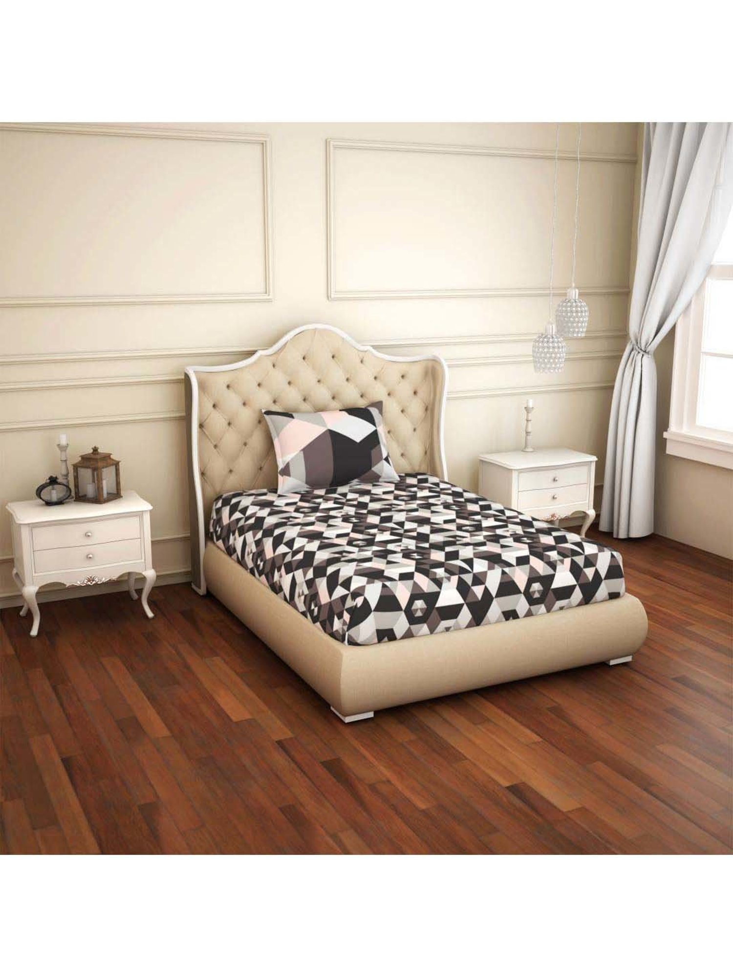 Spaces Atrium Grey & Brown Cotton 144 TC Bed Sheet Set