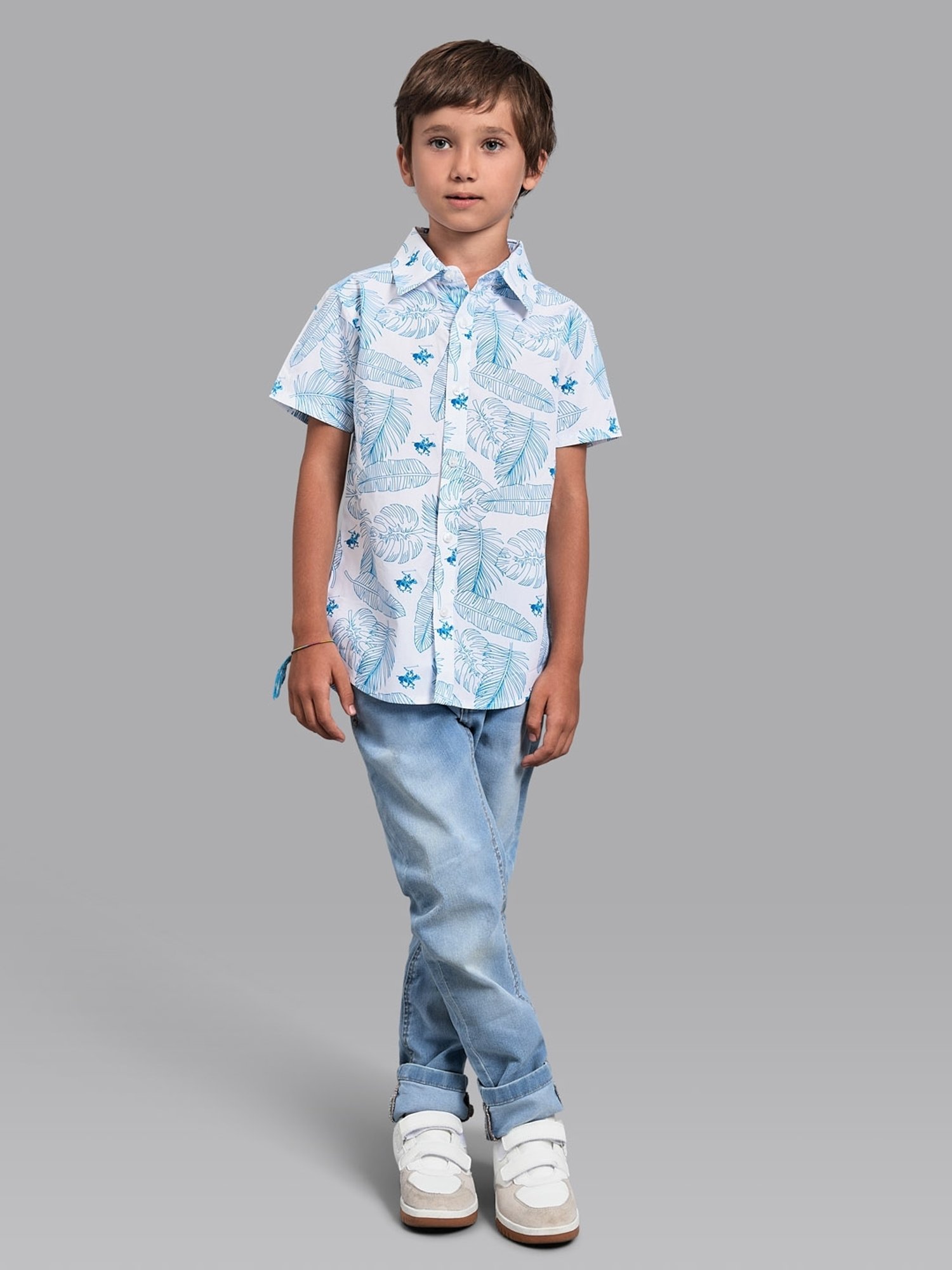 Beverly Hills Polo Club Kids Blue & White Cotton Printed Shirt