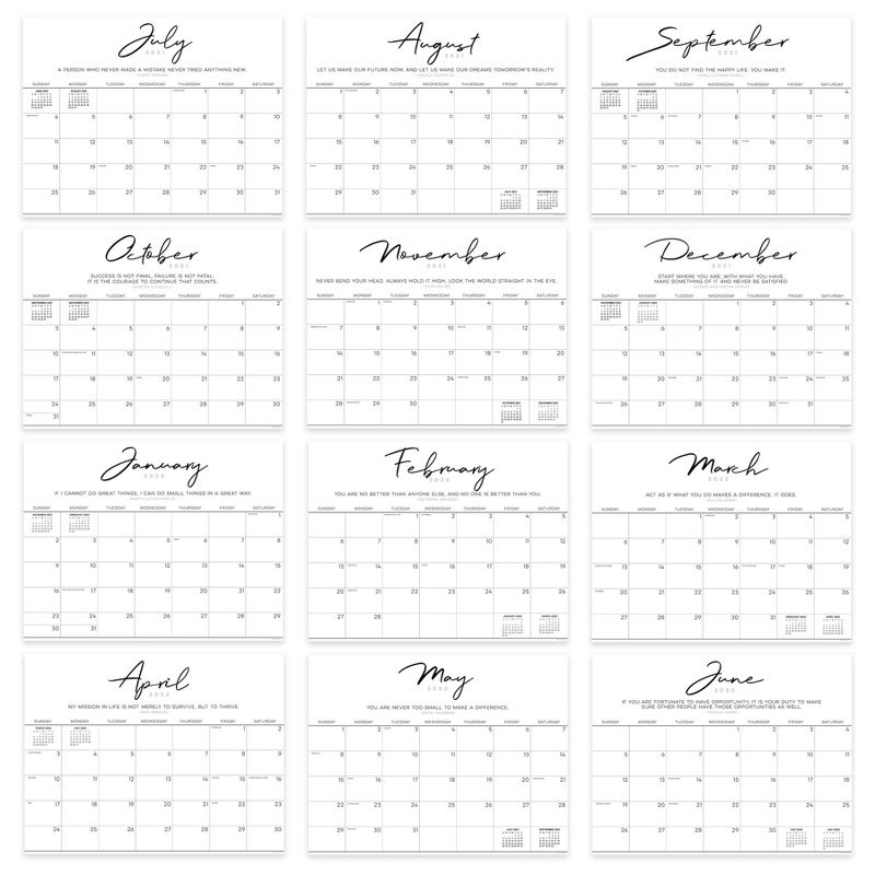 2021-22 Academic Desktop Calendar Inspirational Script Desk Pad Monthly - The Time Factory