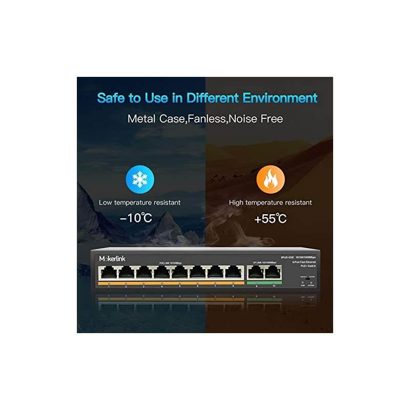 8 Port PoE Switch with 2 Gigabit Uplink 8023afat PoE+ 100Mbps 120W Builtin Power Extend to 250Meter Metal Plug amp Play