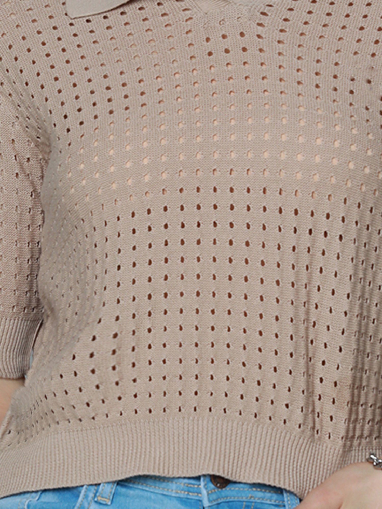 High Star Brown Cotton Self Design Top