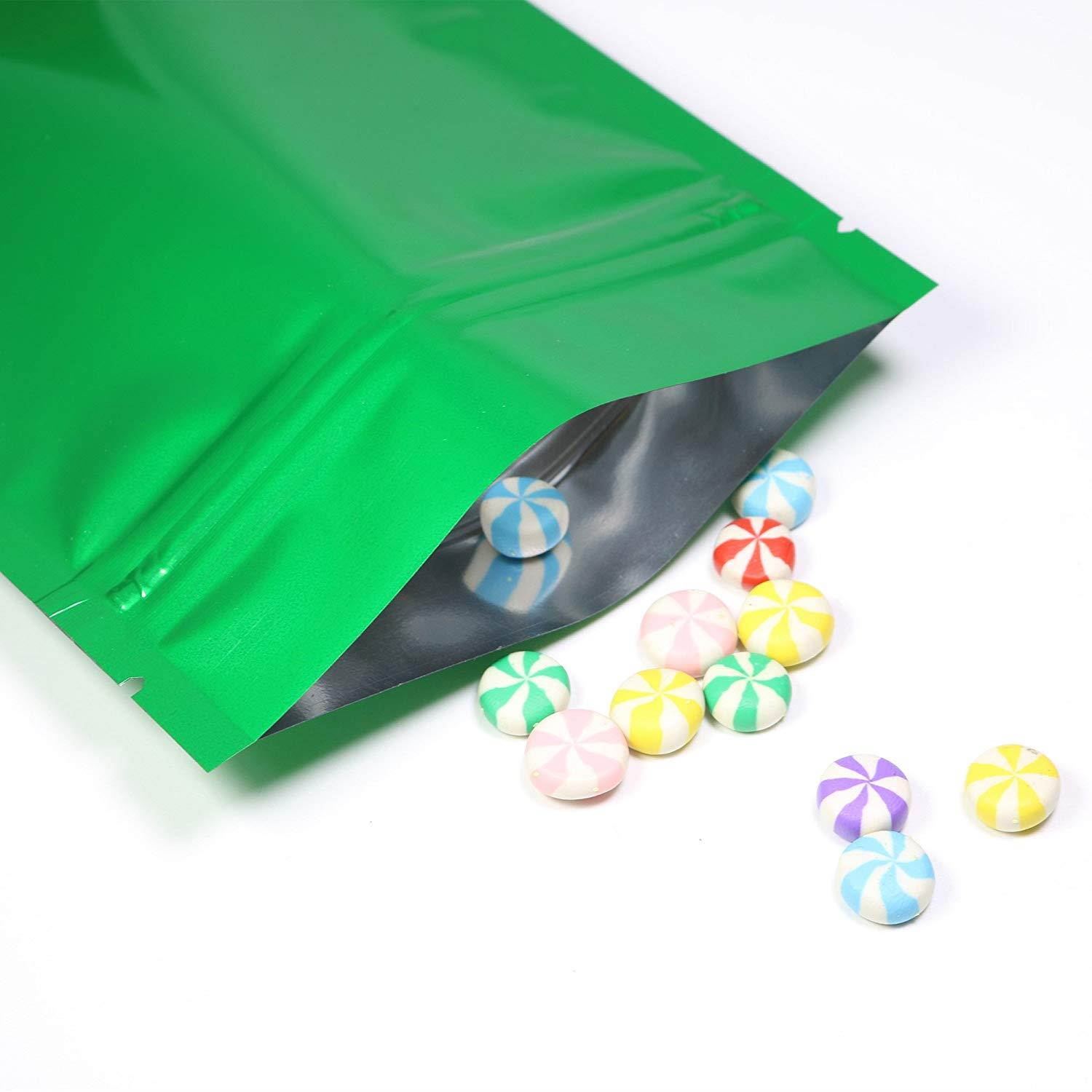 QQ Studio 100pcs Double-Sided Glossy Metallic Mylar Flat Packaging Ziplock Bags (3.3" x 5.1", Glossy Green)