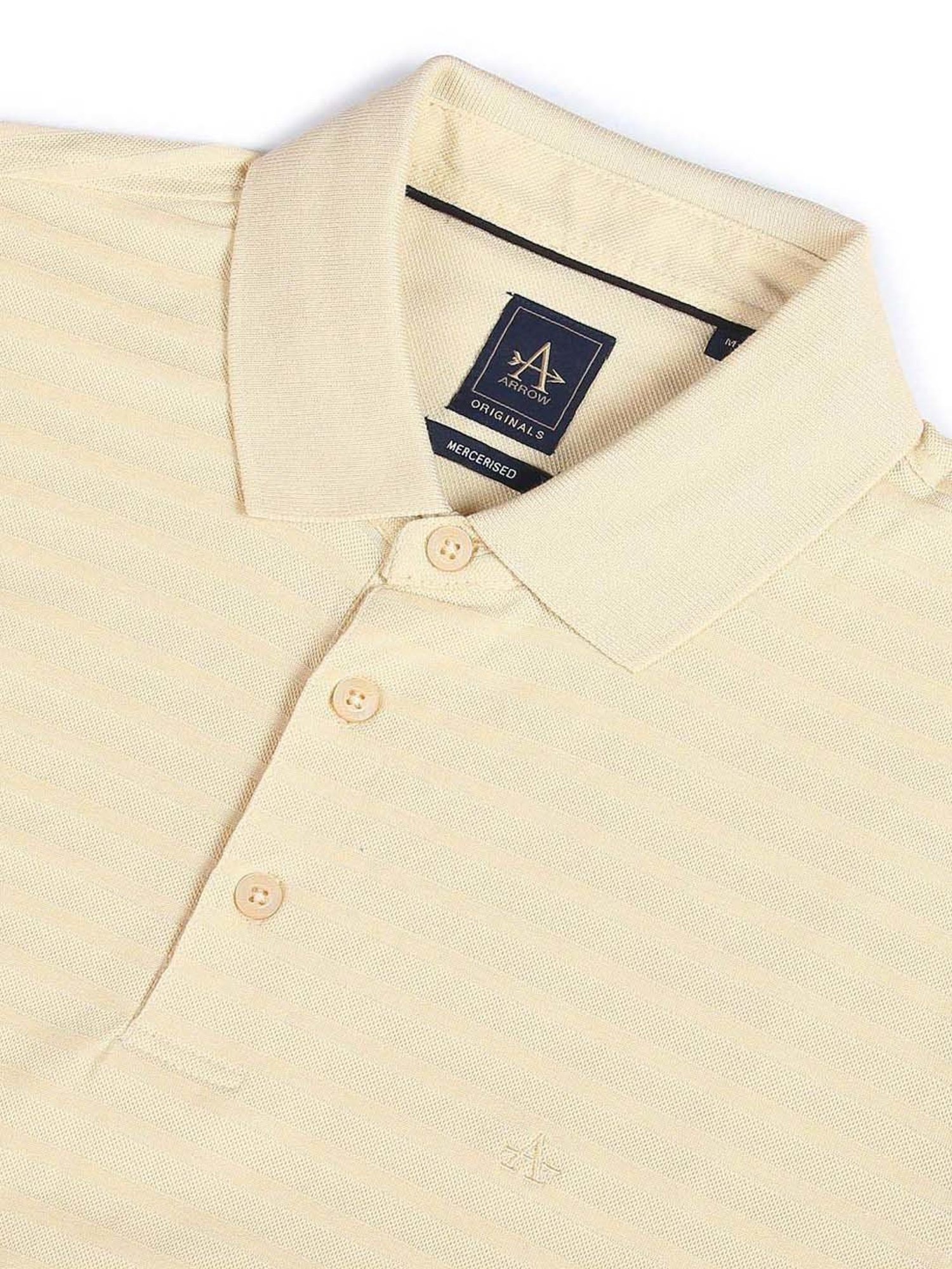 Arrow Beige Cotton Regular Fit Striped Polo T-Shirt