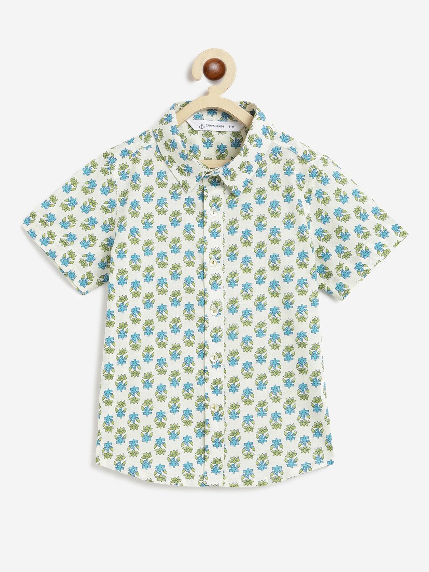 Campana Kids White & Blue Floral Print Shirt