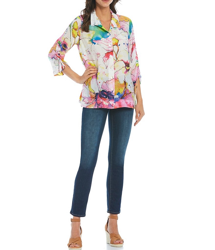 Eva Varro Animal Print Knit Jersey 3/4 Slit Sleeve Tunic