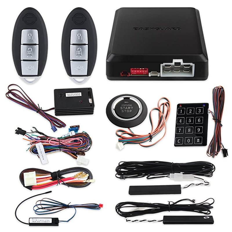 EC002NINS FSK Technology Rolling Code Smart Key pke car Security Alarm System with Passive keyless Entry auto Start Stop keyless go Touch Password Entry Backup