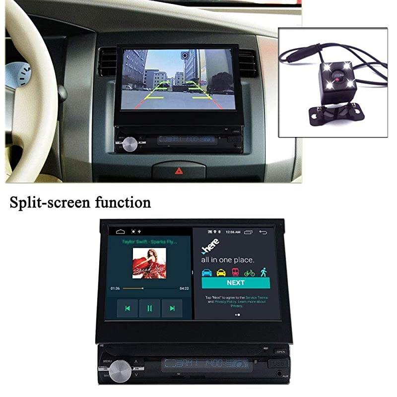 Android 90 Single Din Car Stereo 7 Inch Touch Screen Flip Out Car Radio Support Bluetooth WiFi GPS Navigation Mirror Link AMFM OBD USB SD AUX with Backup Camera and Microphone Android 902G