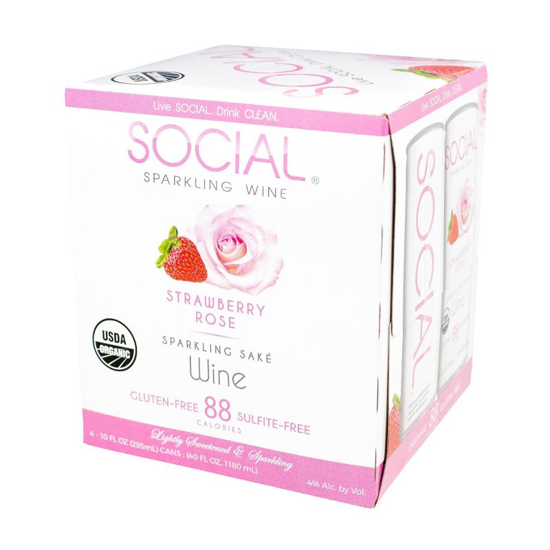 SOCIAL Strawberry Rose Sparkling Sake Wine - 4pk/10 fl oz Cans
