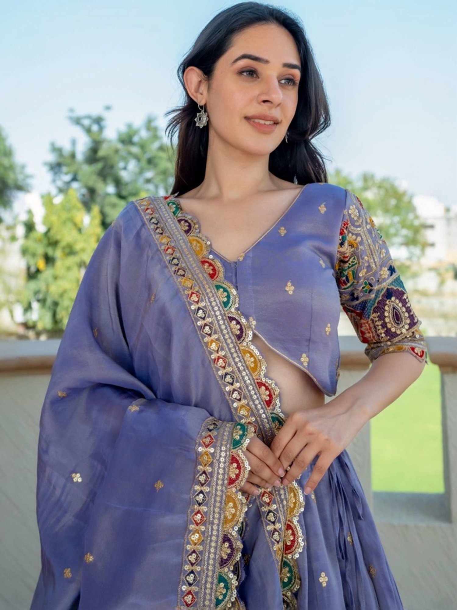 HOUSE OF JAMOTI Purple Embroidered Lehenga Choli Set With Dupatta