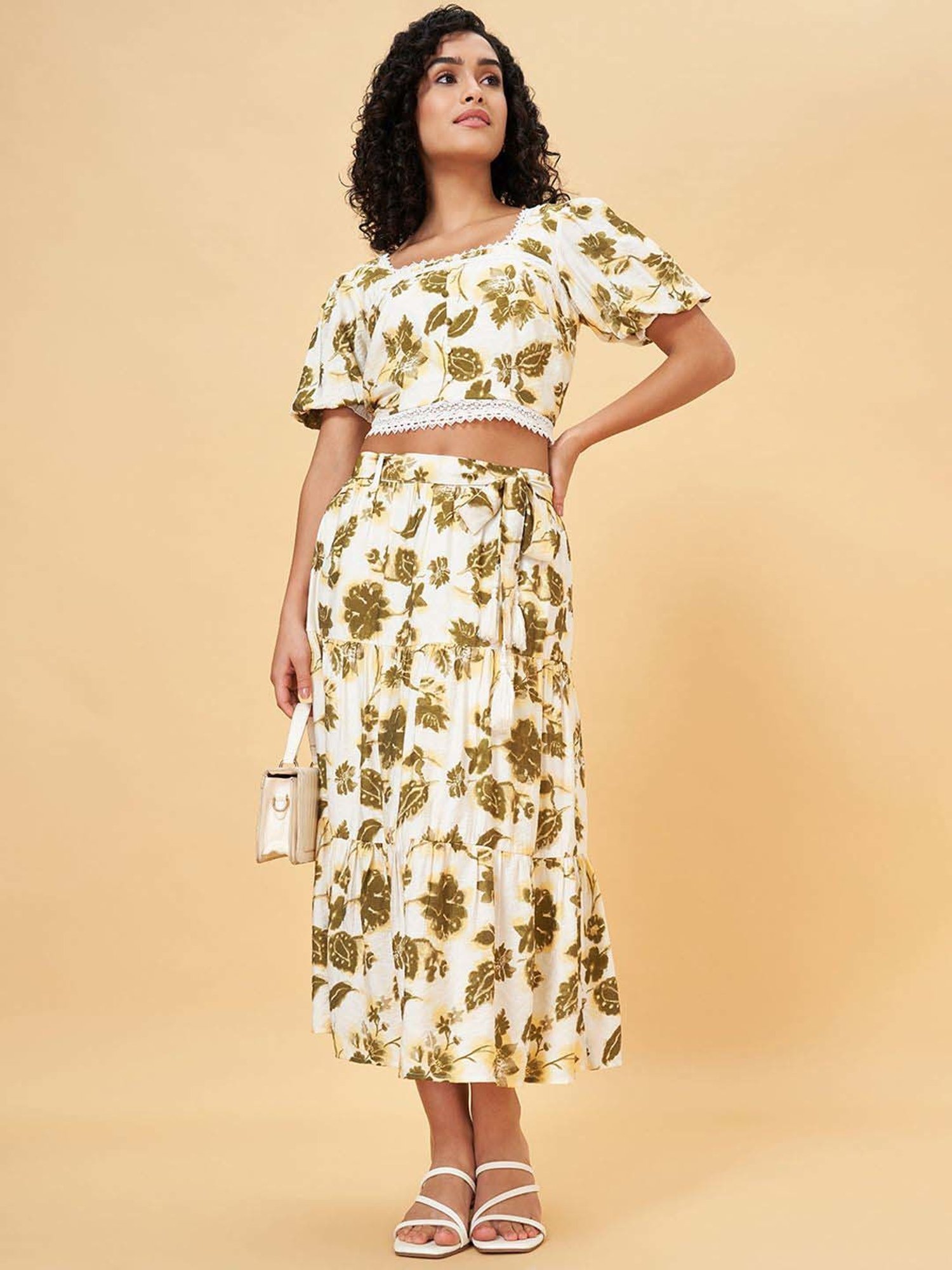 Honey by Pantaloons White Printed A-Line Skirt