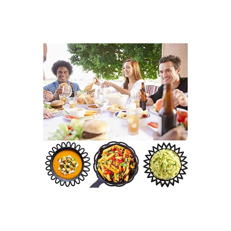 Silicone Trivets for hot dishes and Cookware，Flexible Carved trivets Mats for hot pots and pans - Durable Non Slip Coasters Set of 3 (Black)