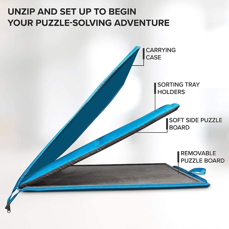 Jumbl 1500 Piece Puzzle Case | Portable Jigsaw Puzzle Caddy Set with Removable Non-Slip Felt Assembly Board, [6] 2-in-1 Sorting Trays & Storage Pockets, Carry Handle, Zipper Closure & Large Workspace