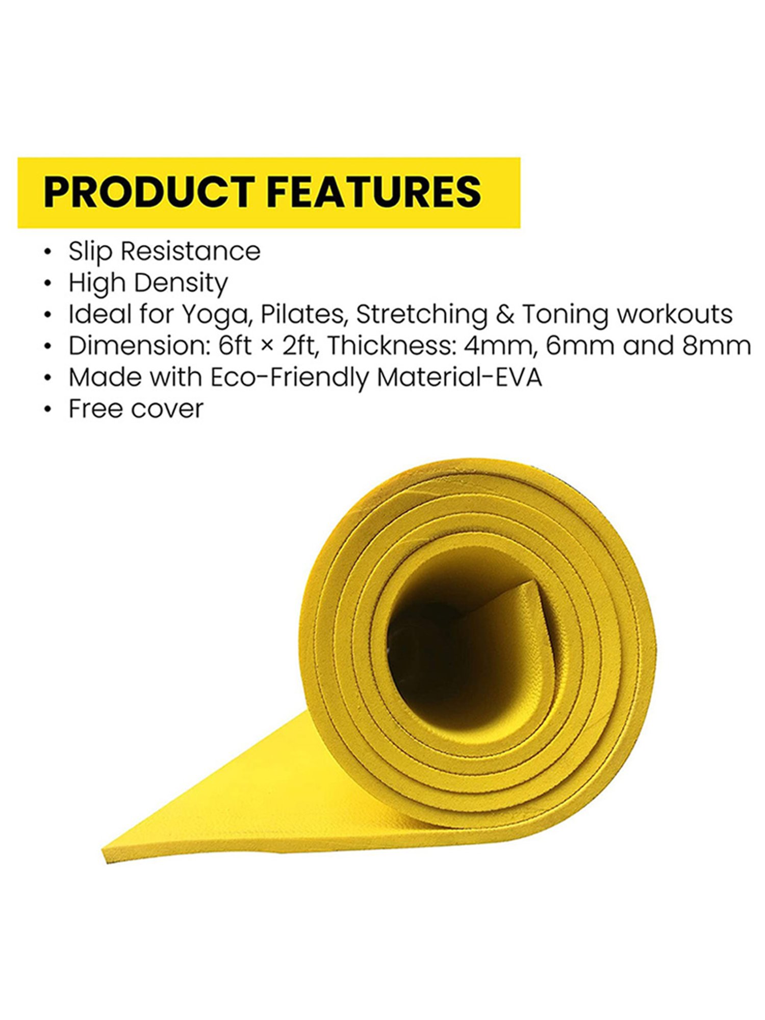 Stag Global Anti-Slip Yoga Mat (Yellow) Size - 6X2 Ft