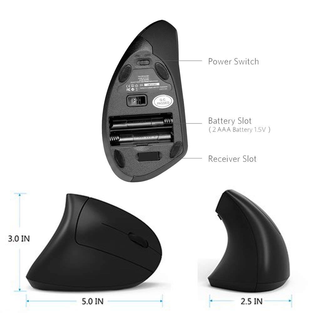 Ergonomic Wireless Mouse,Vertical Gaming Mouse -Ergonomic Design - Prevention of Mouse arm -Tennis Elbow (RSI Syndrome),3 Adjustable DPI 3200/1600/1200 Levels for Laptop, PC, MacBook, Notebook etc.