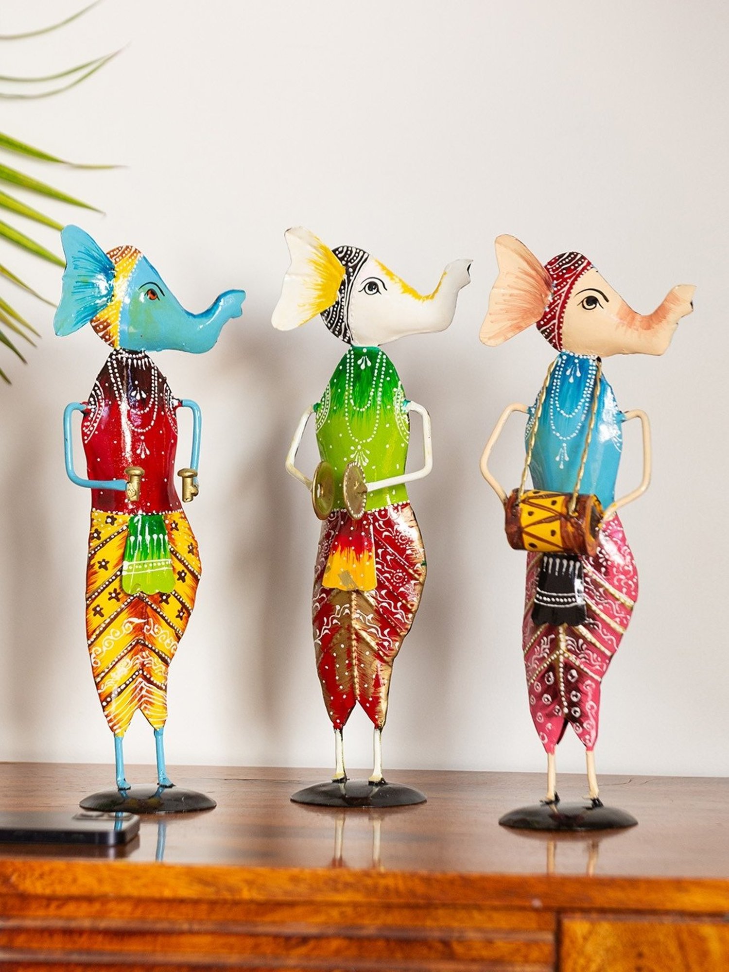 ExclusiveLane Multicolor Sheet Metal Ganesha Trio Handpainted Decorative Showpieces - Set of 3