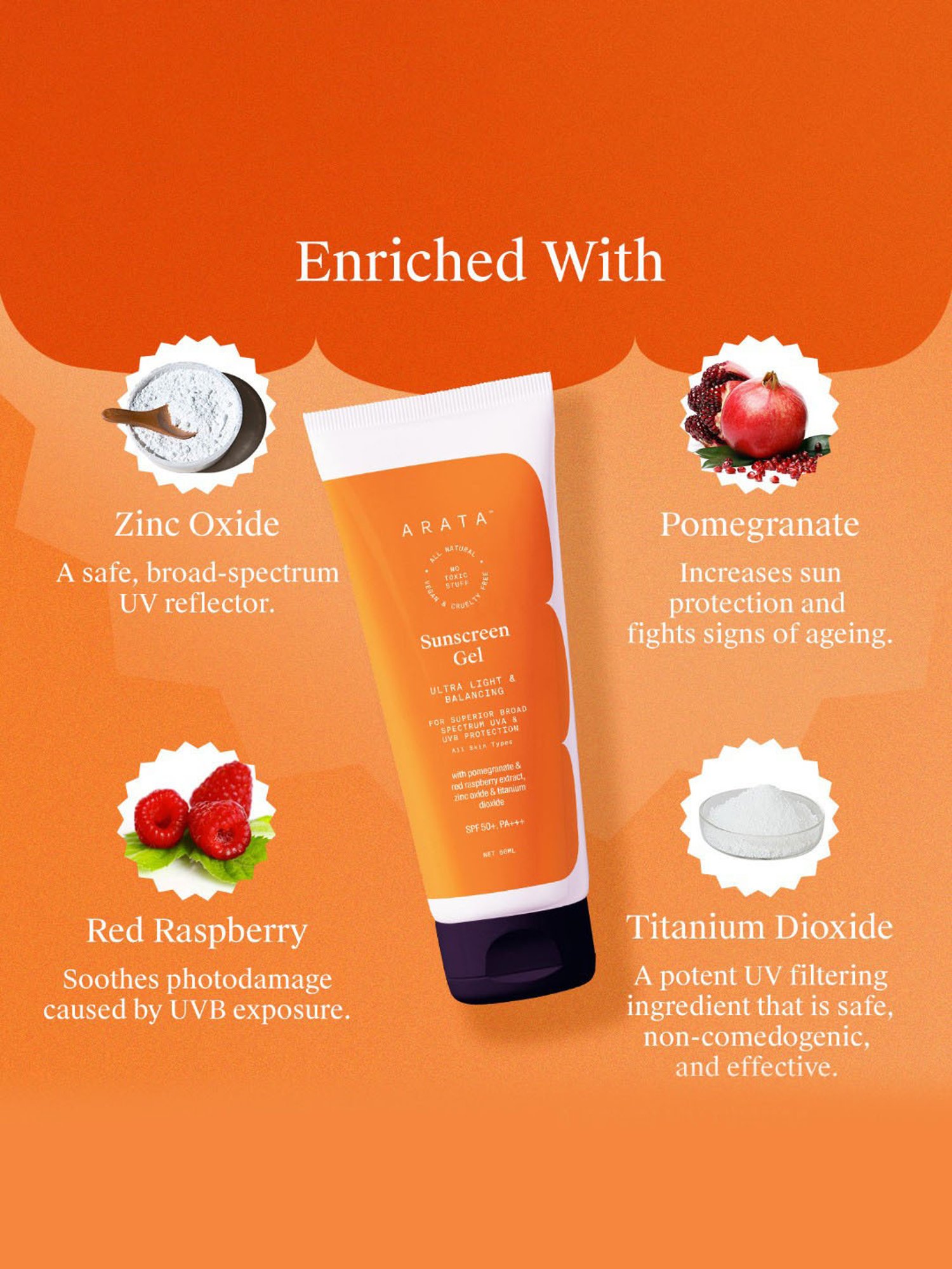 Arata Ultra Light & Balancing Sunscreen Gel with SPF 50+, PA+++ - 50 ml