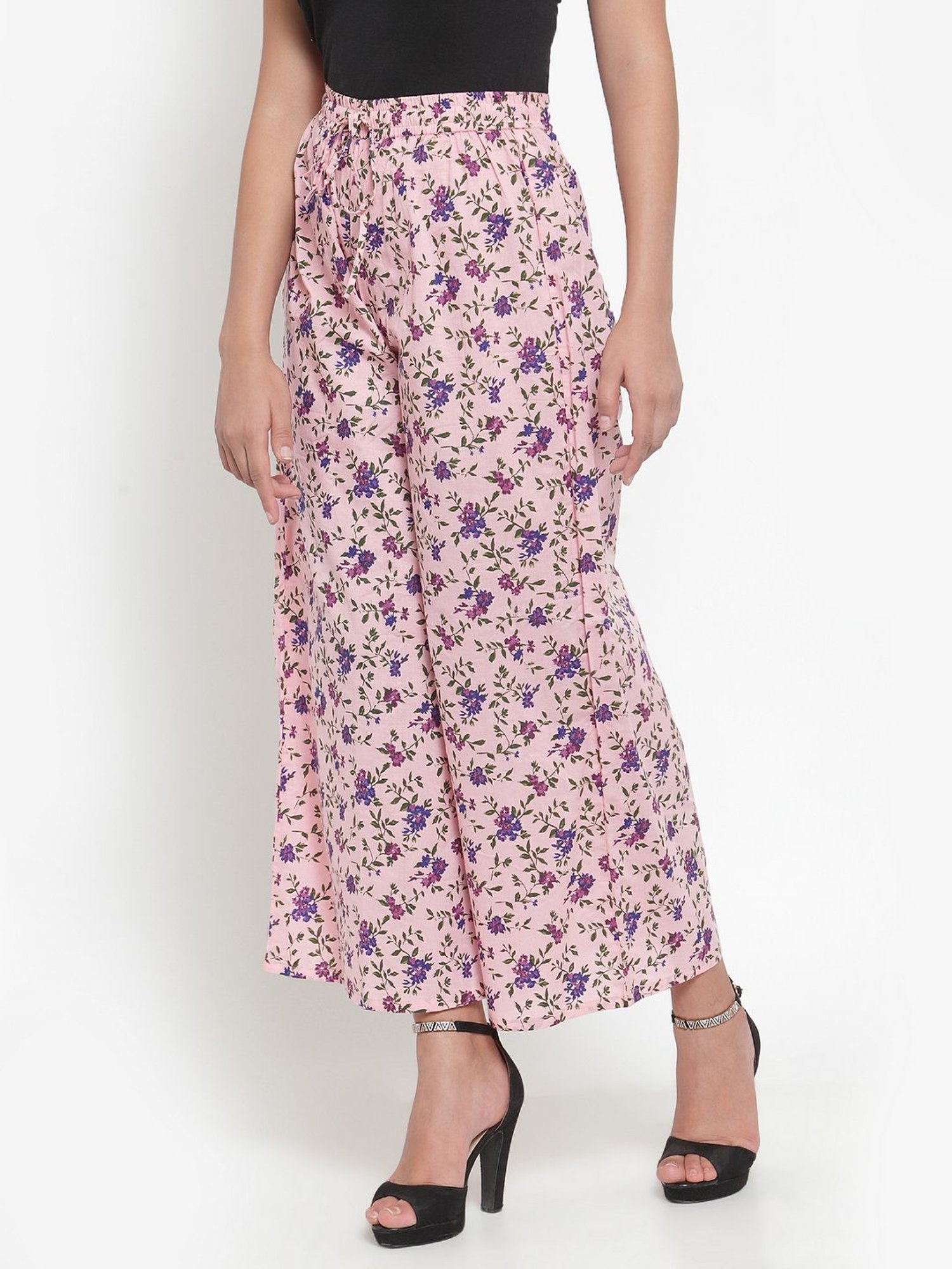 Indibelle Pink Cotton Floral Print Palazzos