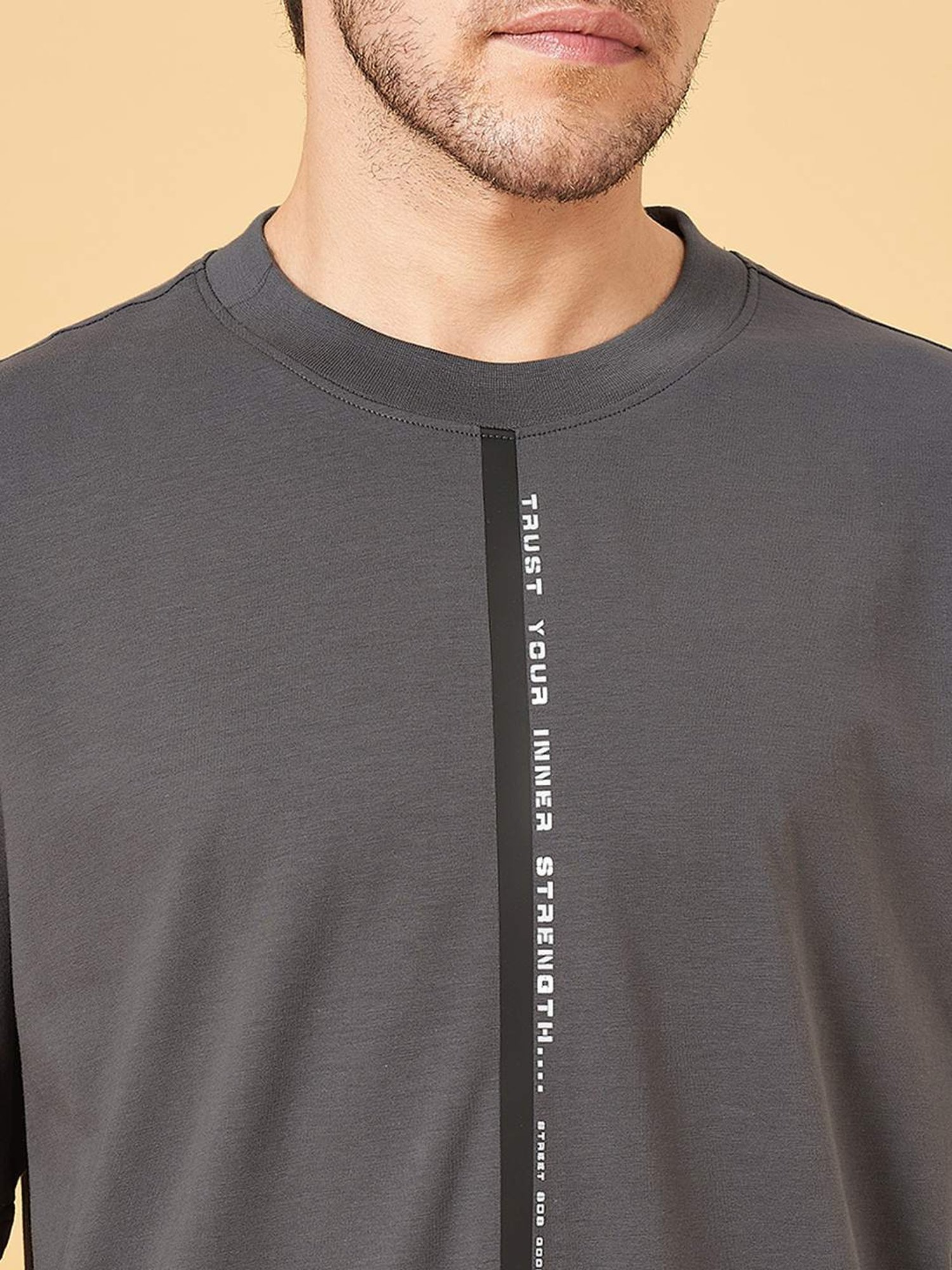 Street 808 By Pantaloons Steel Gray Boxy Fit T-Shirt