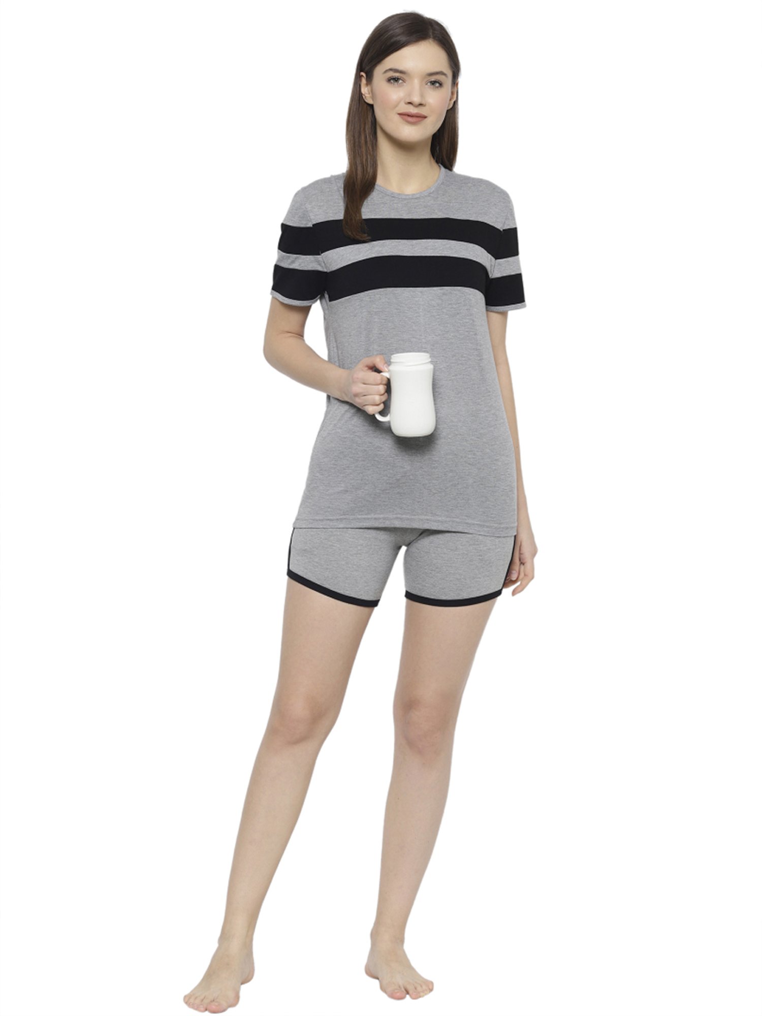 Vimal Jonney Grey Cotton Printed T-Shirt Shorts Set