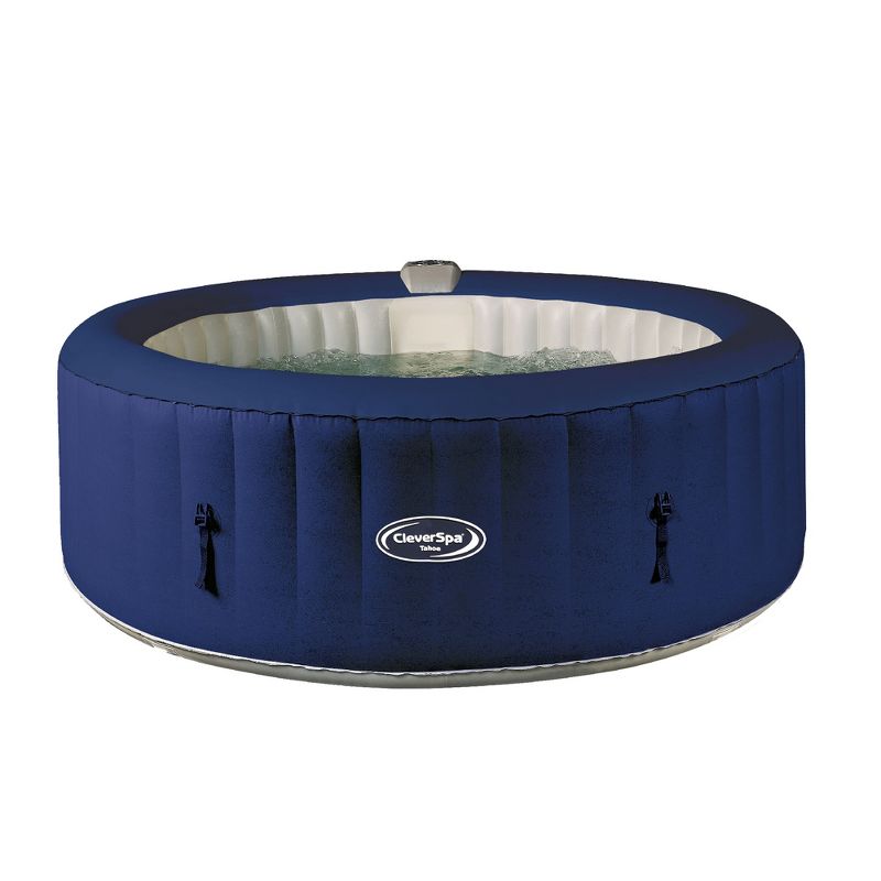 CleverSpa Tahoe 800 Liter 70 inch 4 Person Portable Backyard Inflatable Hot Tub Outdoor Spa with Insulated Tub Cover and Filtration Kit Included, Blue