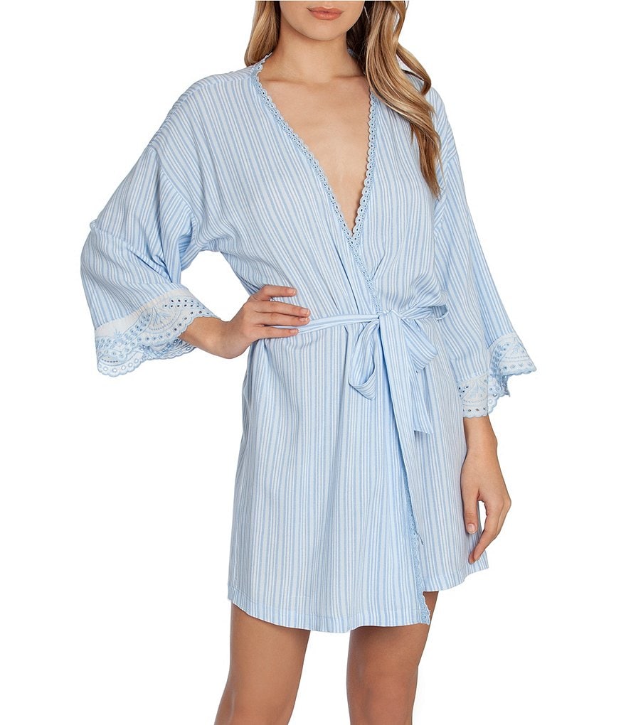 In Bloom by Jonquil Striped Print Twill Short Wrap Robe
