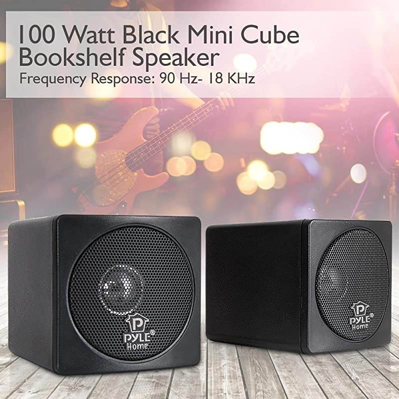 3" Mini Cube Bookshelf Speakers - 100W Small Bookshelf Speakers w/ 3" Paper Cone Driver, 8 Ohm - Passive Audio Book Shelf Speaker Pair For Home Theater Stereo Surround Sound -  Home PCB3BK (Black)
