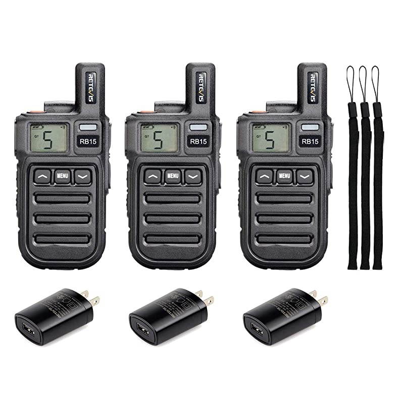 RB15 Vibration Walkie Talkies Rechargeable Adults 22 Channel Mini 2 Way Radio VOX Hands Free Emergency Alarm3 Pack
