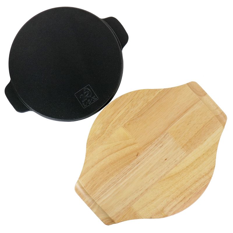 Gibson Home Calvary Nonstick Cast Iron Grill Pan with Wooden Base Set