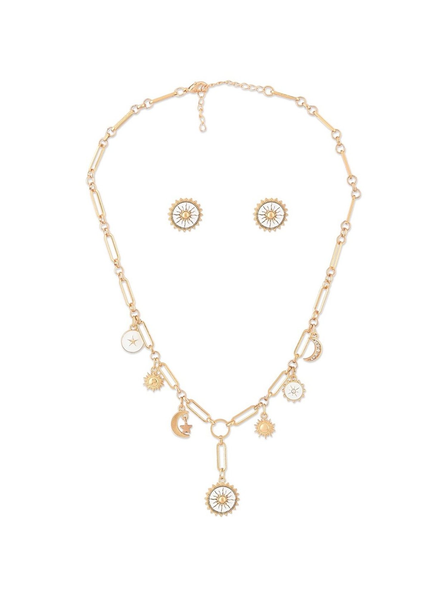 Zaveri Pearls White Enamel Contemporary Charm Necklace & Earring Set