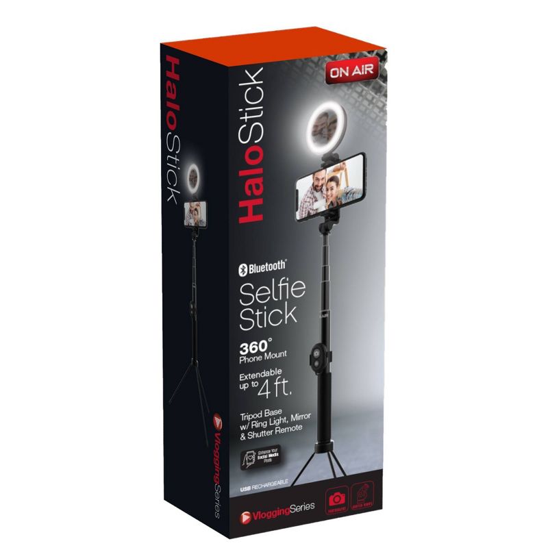 Tzumi ONAIR Halo Selfie Stick 5" Ring Light with Extendable 4' Tripod - Black