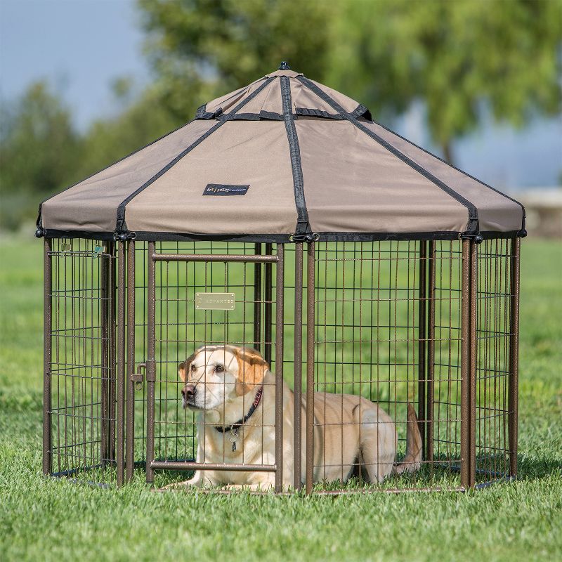 Advantek 23220E Pet Gazebo Portable Easy Setup Outdoor 4 Foot Wide Metal Dog Kennel Playpen Enclosure and Protective Weatherproof Umbrella Roof Awning
