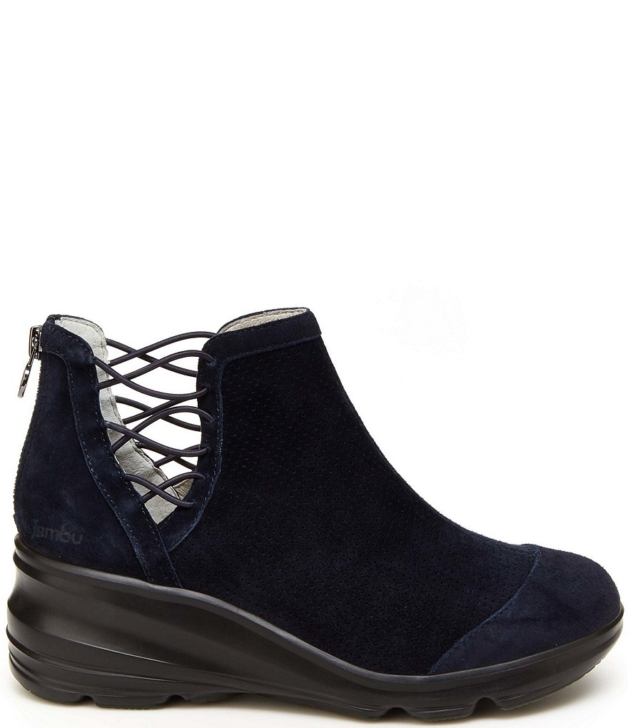 Jambu Naomi Lace-Up Side Detail Suede Wedge Booties