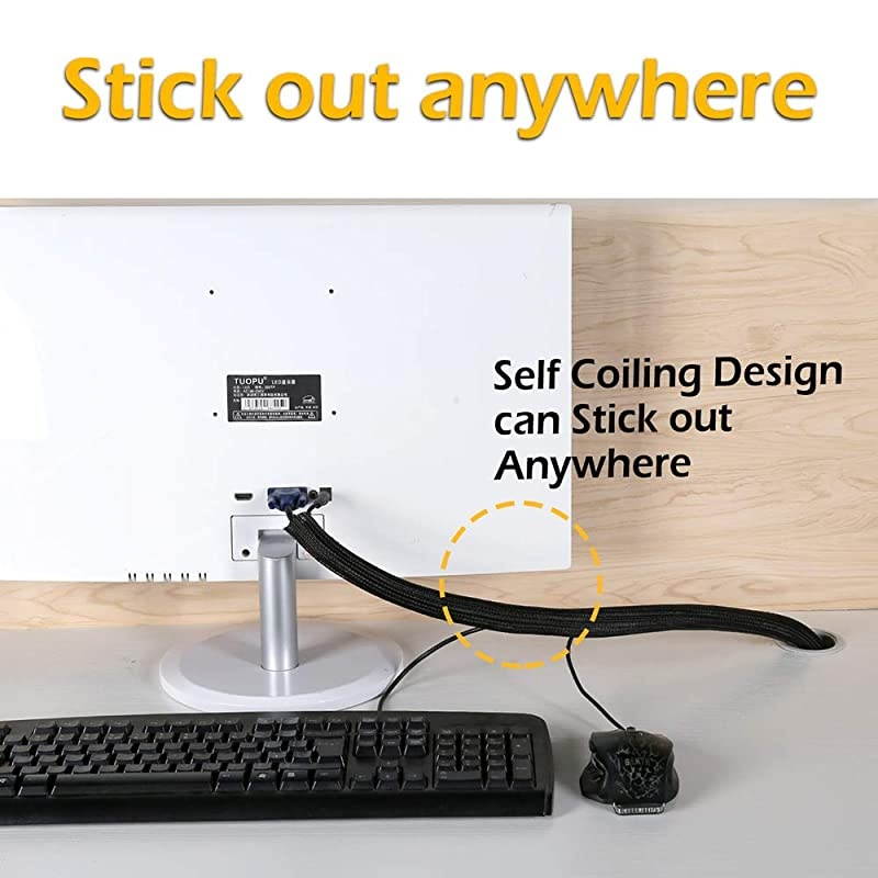 Cable Management Sleeve  2 x 52ft 34 inch Expandable Braided Cable Sleeve + 1 x 10ft Cable Ties for TV PC Home Theater Cord Organizer 3 Pieces