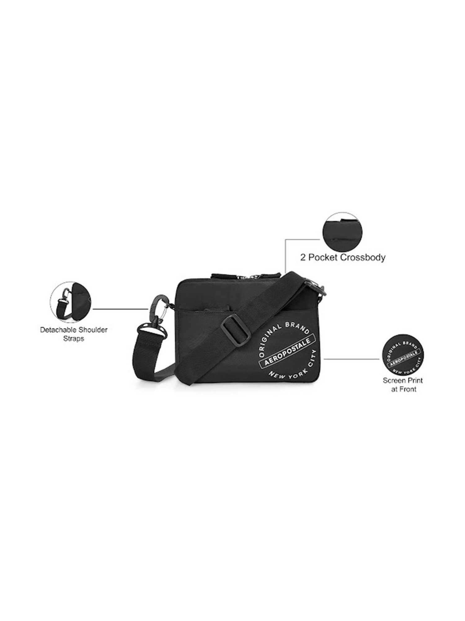 Aeropostale Aaron Black Polyester Solid Cross Body Bag