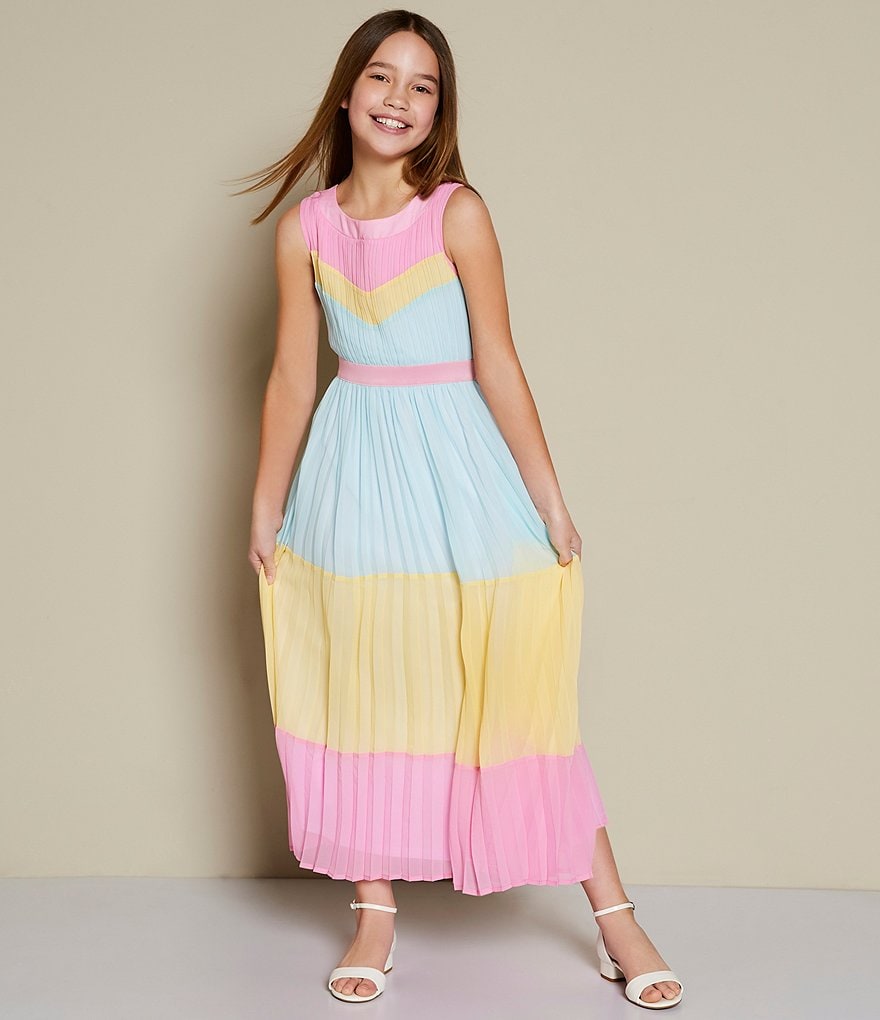 Rare Editions Big Girls 7-16 Colorblock Chiffon Pleated Maxi Dress