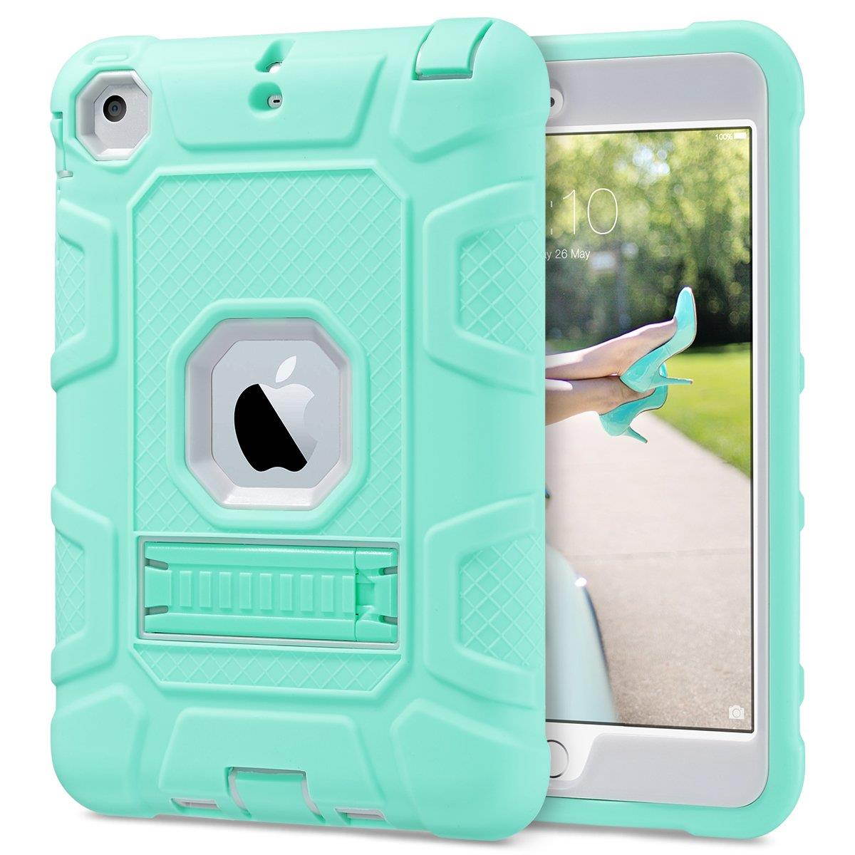 ULAK iPad Mini Case,iPad Mini 2 Case,iPad Mini 3 Case,iPad Mini Retina Case, Three Layer Heavy Duty Shockproof Protective Case for iPad Mini,iPad Mini 2,iPad Mini 3 with Kickstand (Green/Grey)