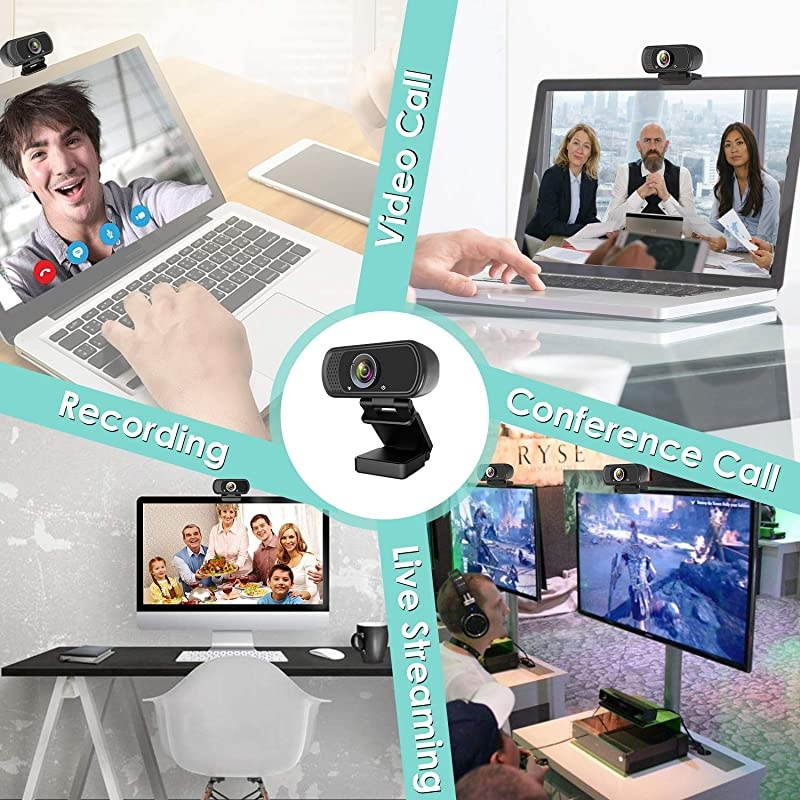 HD Webcam 1080P with Microphone PC Laptop Desktop USB Webcams 110Degree Widescreen Web Camera with Rotatable Clip Black A1
