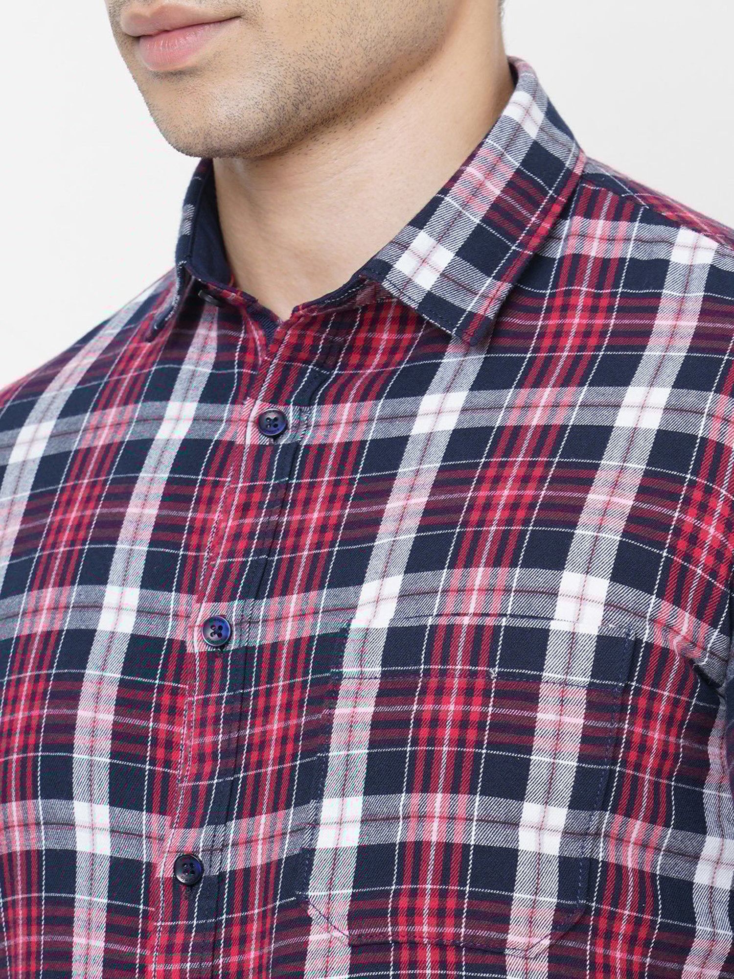 SOLEMIO Multicolor Slim Fit Check Cotton Shirt