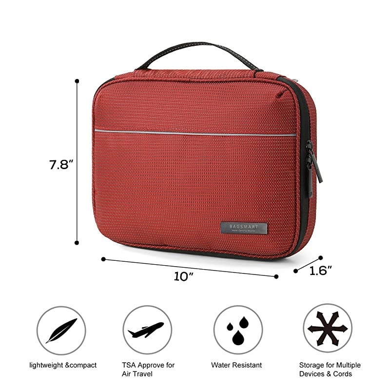 2-Layer Travel Electronic Cable Organizer Cases for 10.5" iPad, Cables, Chargers, USB Drive, Black