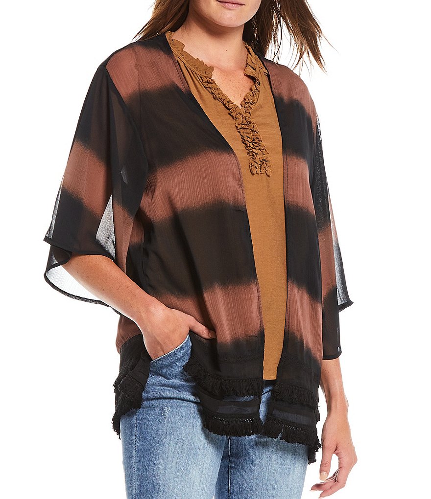 Ali Miles Printed Button Front Floral Wire Neck 3/4 Bell Sleeve Jacket