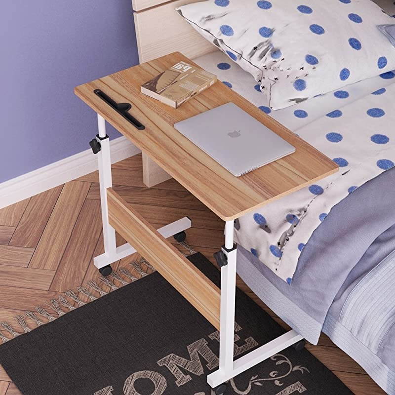 314 Inches Large Size Mobile Side Table Adjustable Movable wTablet Slot amp Wheels Portable Laptop Stand for Bed Sofa 05380O Oak