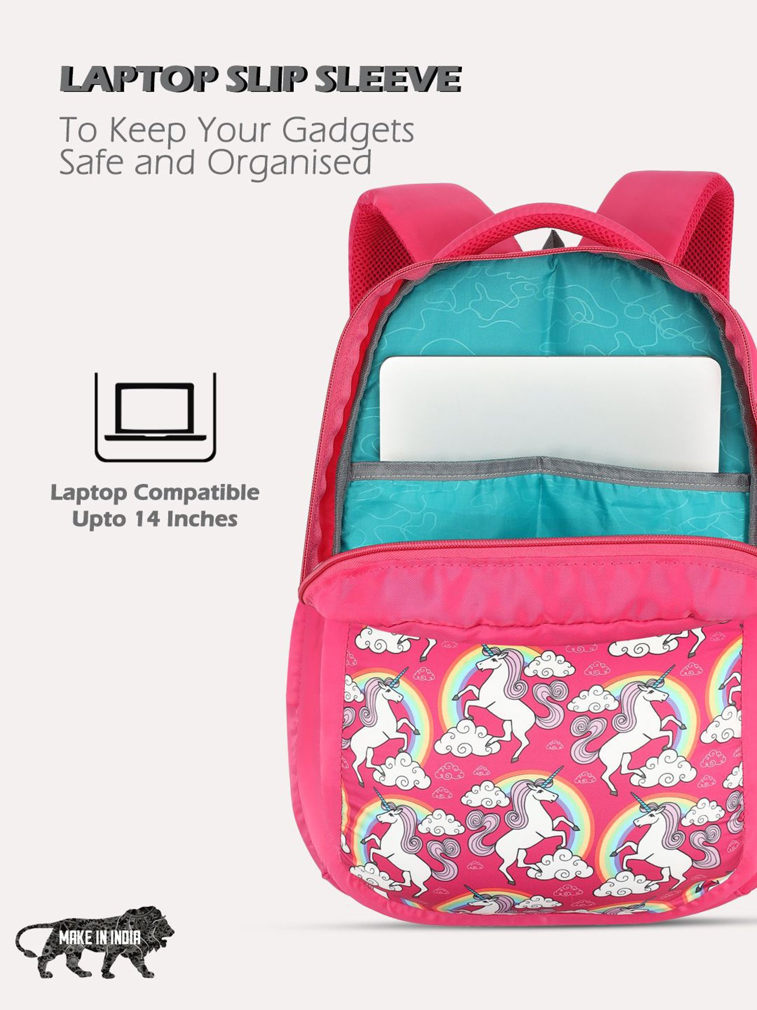 Lavie Sport Unicorn Rainbow 26L Printed School Backpack for Girls (Magenta)