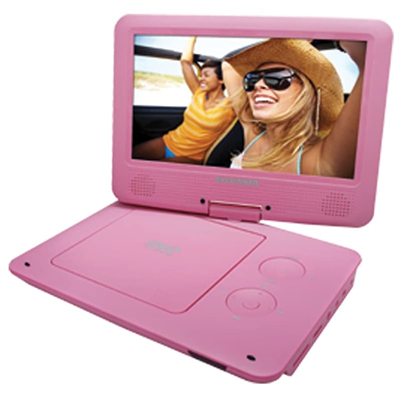 9-Inch Swivel Screen Portable DVD/CD/MP3 Player with 5 Hour Built-In Rechargeable Battery, USB/SD Card Reader, AC/DC Adapter, Pink