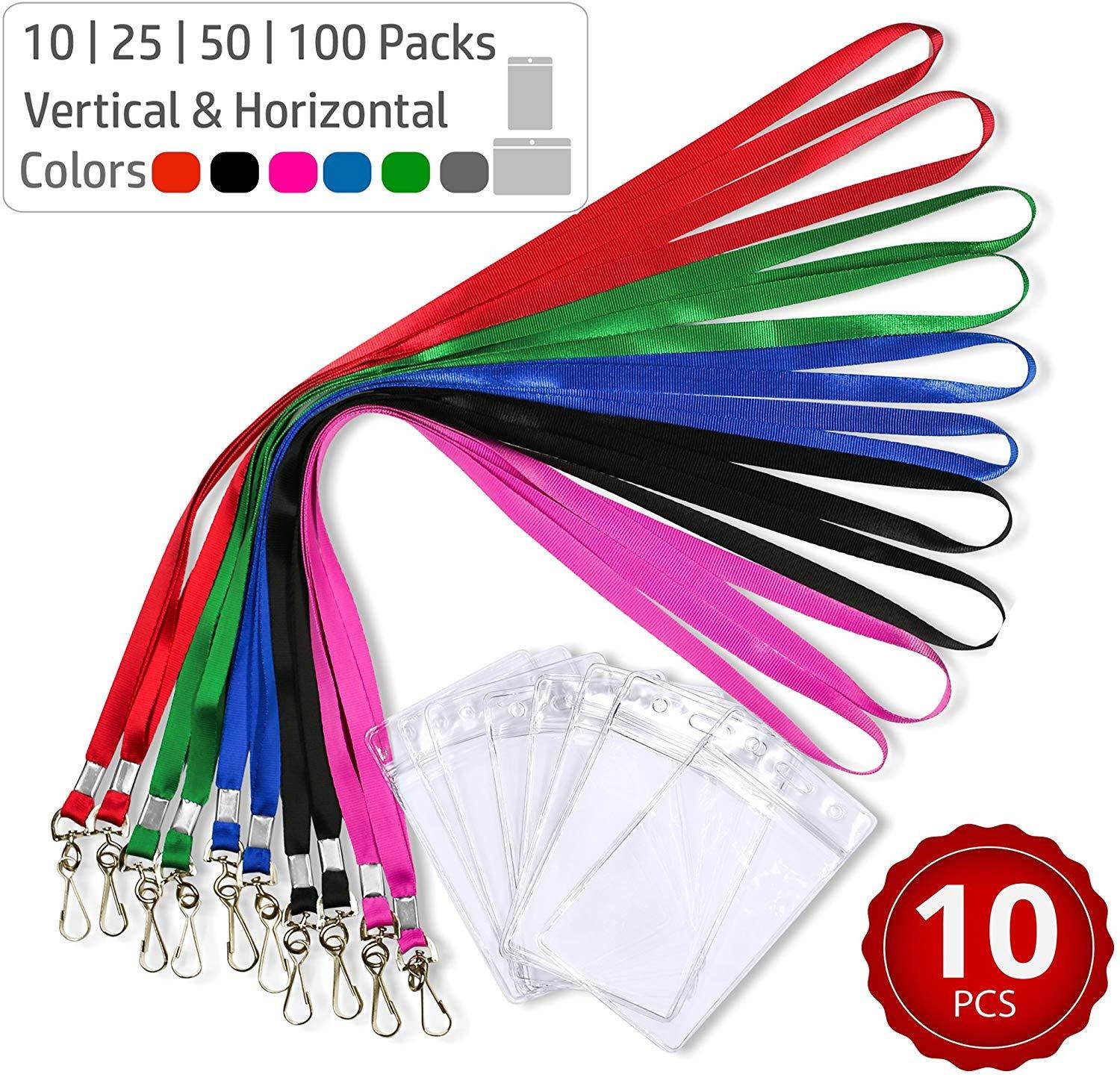 Durably Woven Lanyards & Vertical ID Badge Holders ~Premium Quality, Waterproof & Dustproof ~ for Moms, Teachers, Tours, Events, Businesses, Cruises & More (10 Pack, Mixed) by Stationery King