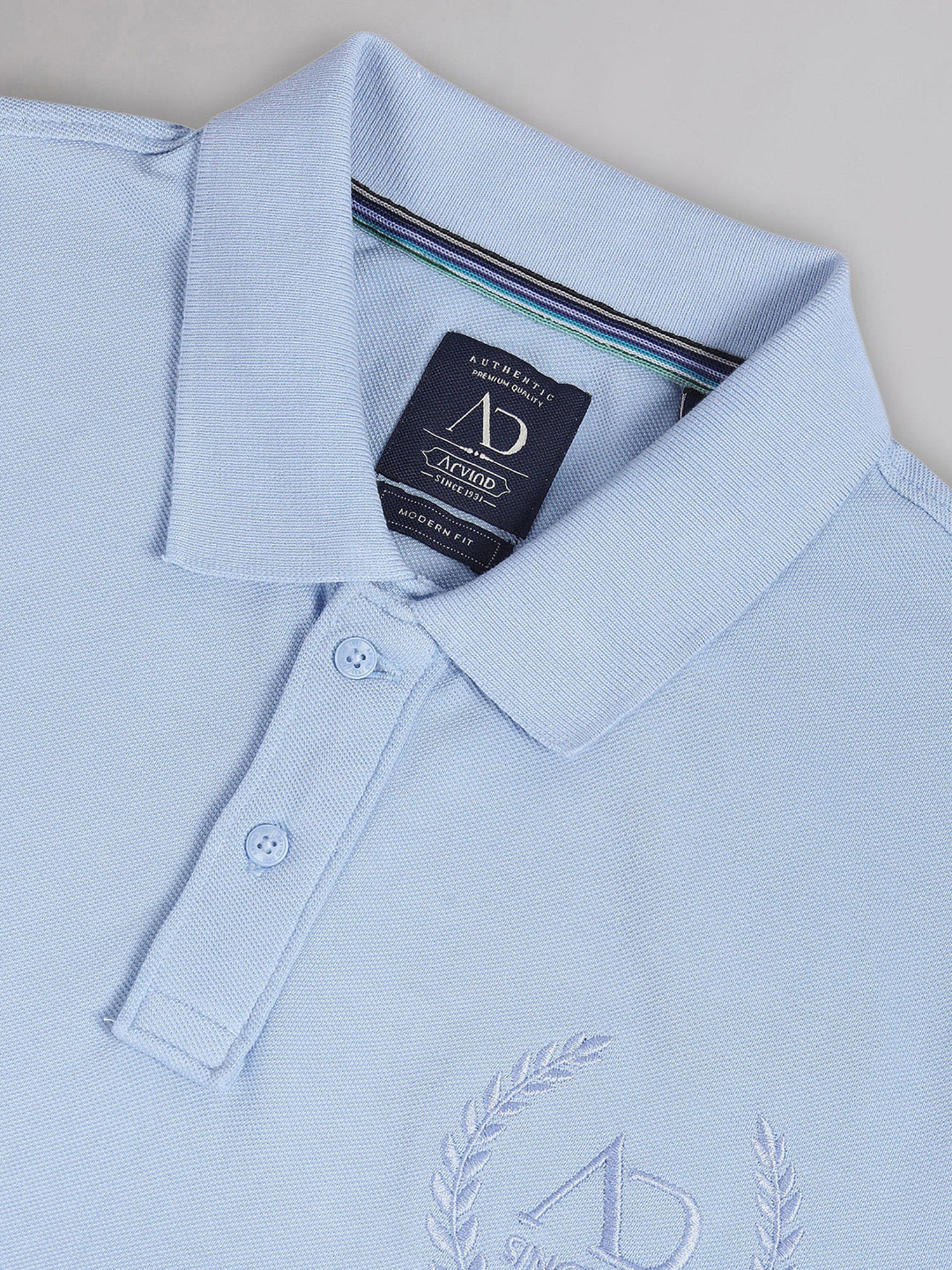 AD by Arvind Light Blue Slim Fit Embroidered  Logo Polo T-Shirt