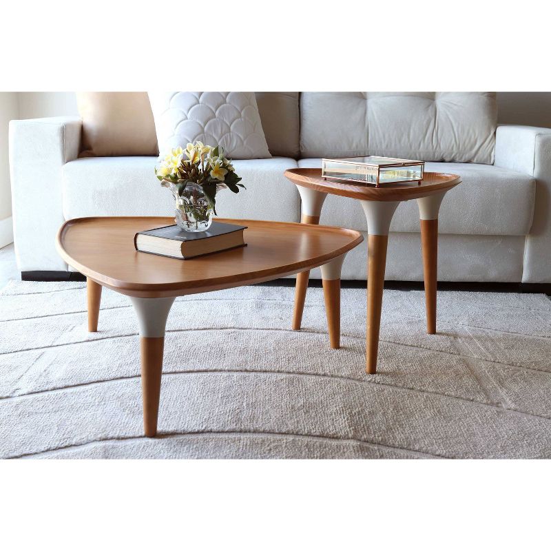 Homedock Triangle Side Table Cinnamon/Off White - Manhattan Comfort