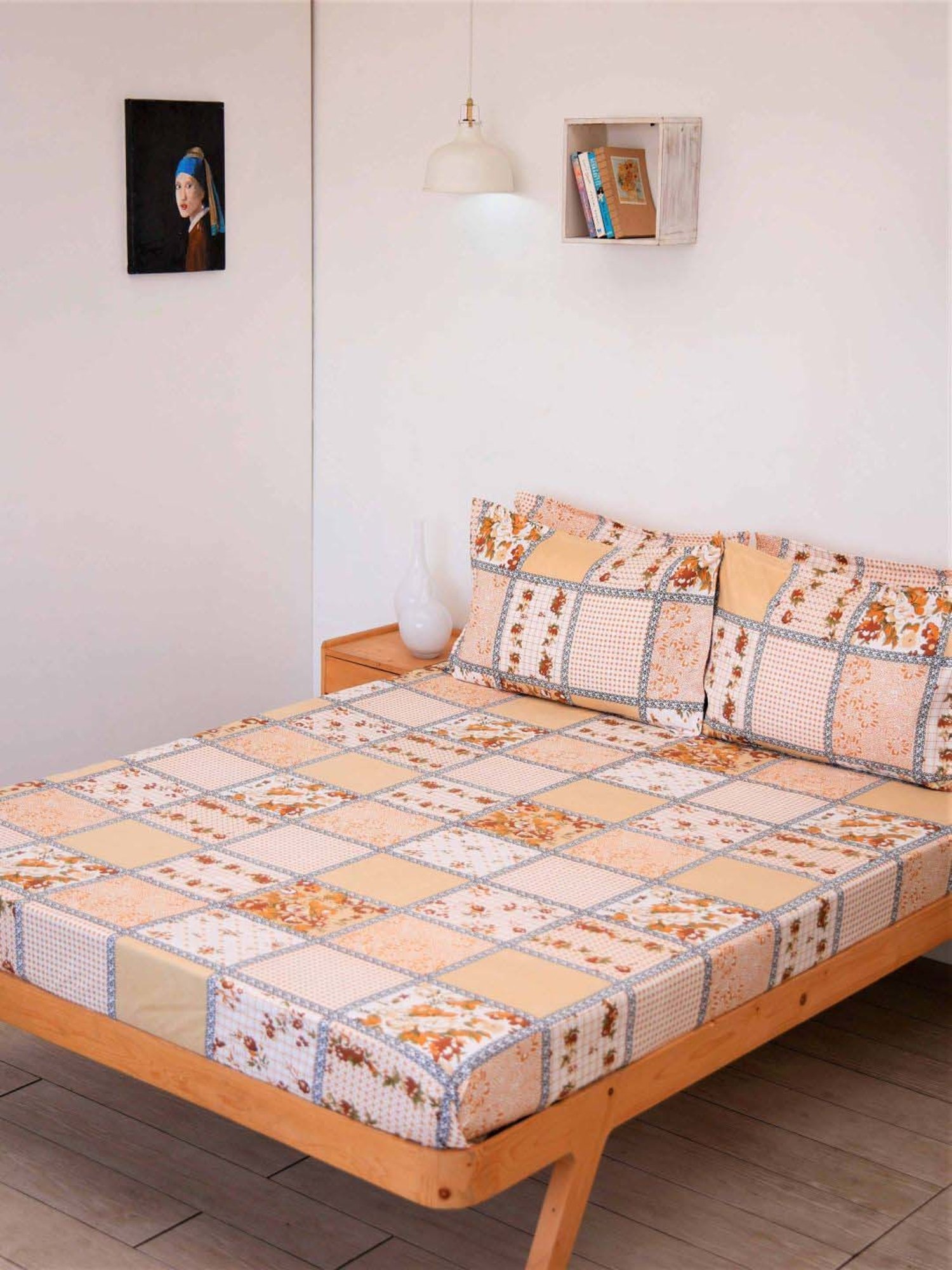 Ariana Beige Microfibre 120 TC Queen Bedsheet With 2 Pillow Covers