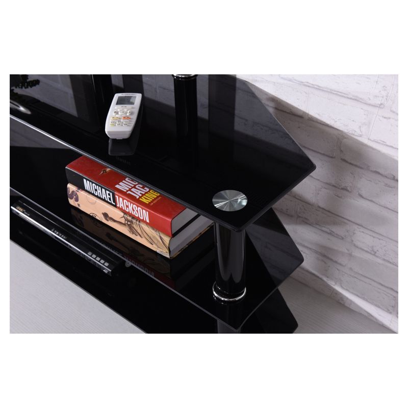 3 Shelf Glass TV Stand with Mount Black 43" - Hodedah Import