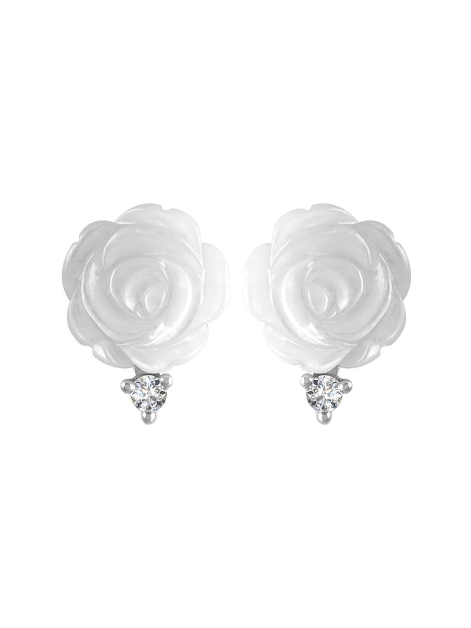 Rihi by P.C. Chandra Jewellers 92.5 Sterling Silver Mother of Pearl White Rose Stud Earrings