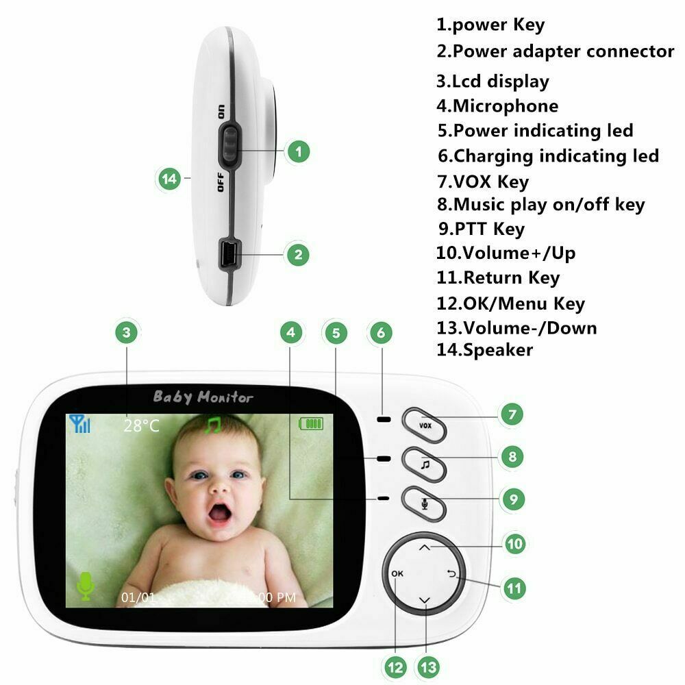 3.2? LCD Baby Monitor Wireless Digital Video Night Vision Temperature Sensor